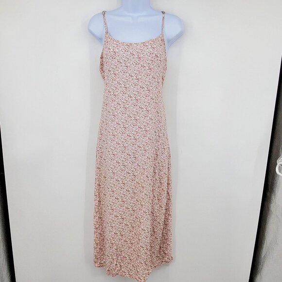 Aeropostale Pink Floral Print Women's Back Slit Midi Tie Back Dress Size Small - Picture 1 of 9